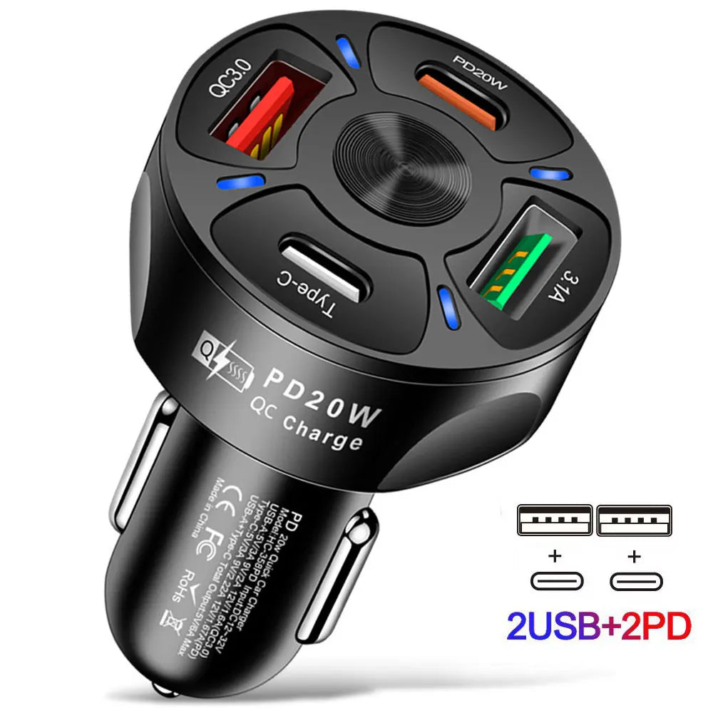 Car Charger Fast Charging PD Quick Charge 3.0 USB C Car Phone Charger Adapter For iPhone Xiaomi Samsung