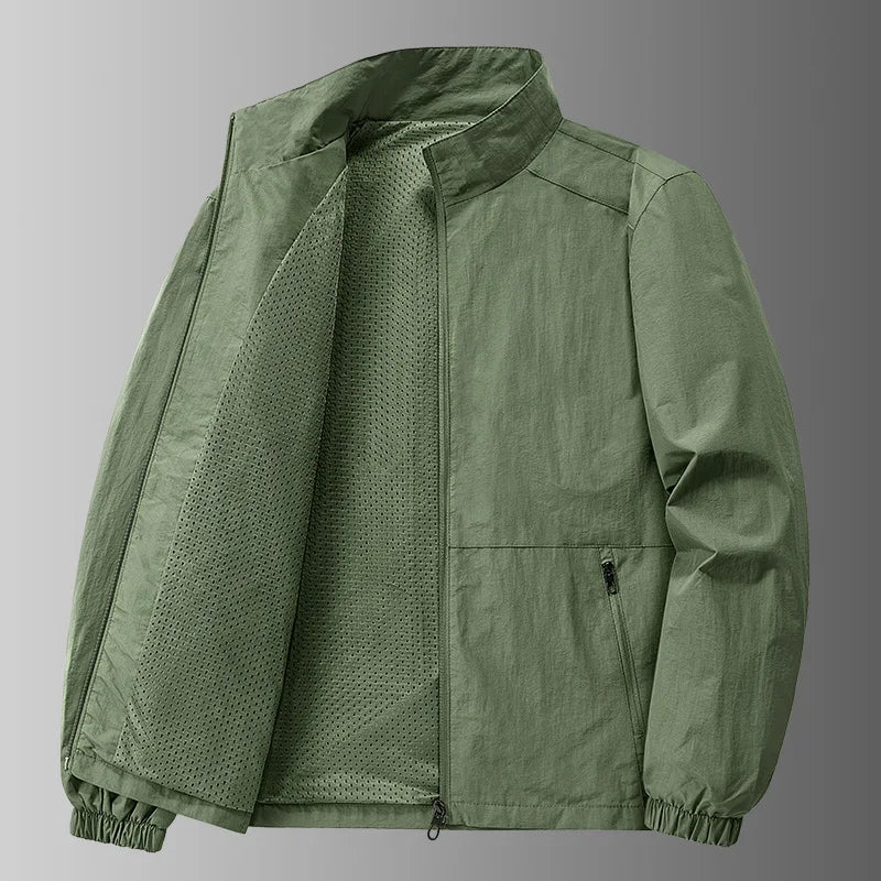 Men's Spring-Autumn Outdoor Windproof Jacket, Casual Jacket, Sport Shirt, Stand-up Collar, Quick-Drying Lightweight Men's Clothi