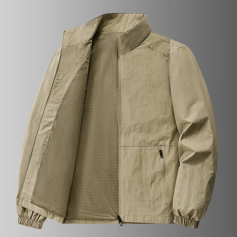 Men's Spring-Autumn Outdoor Windproof Jacket, Casual Jacket, Sport Shirt, Stand-up Collar, Quick-Drying Lightweight Men's Clothi