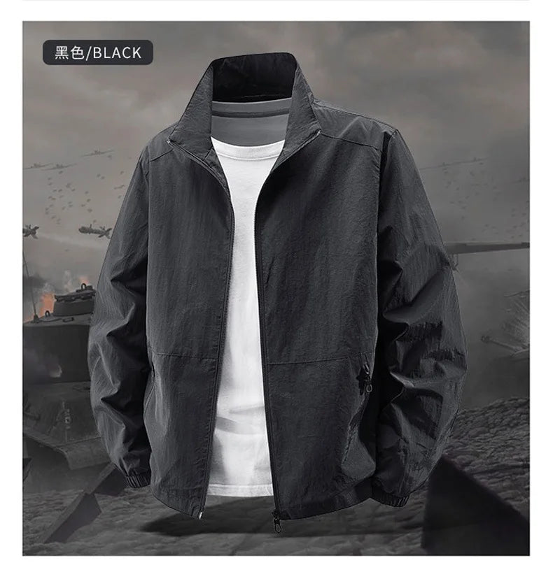 Men's Spring-Autumn Outdoor Windproof Jacket, Casual Jacket, Sport Shirt, Stand-up Collar, Quick-Drying Lightweight Men's Clothi