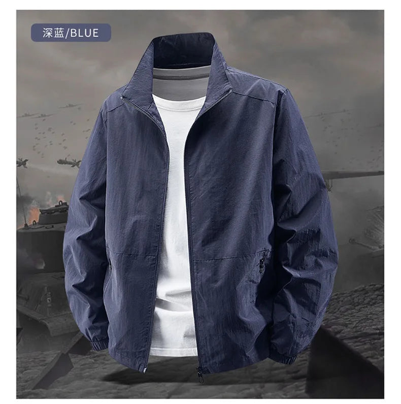 Men's Spring-Autumn Outdoor Windproof Jacket, Casual Jacket, Sport Shirt, Stand-up Collar, Quick-Drying Lightweight Men's Clothi