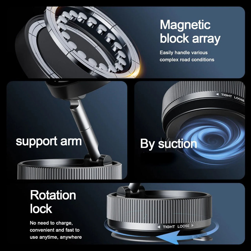 Universal Strong Magnetic Car Phone Holder, Foldable Design, 360 ° Adjustable Vacuum Mount for Car Desk and Bathroom