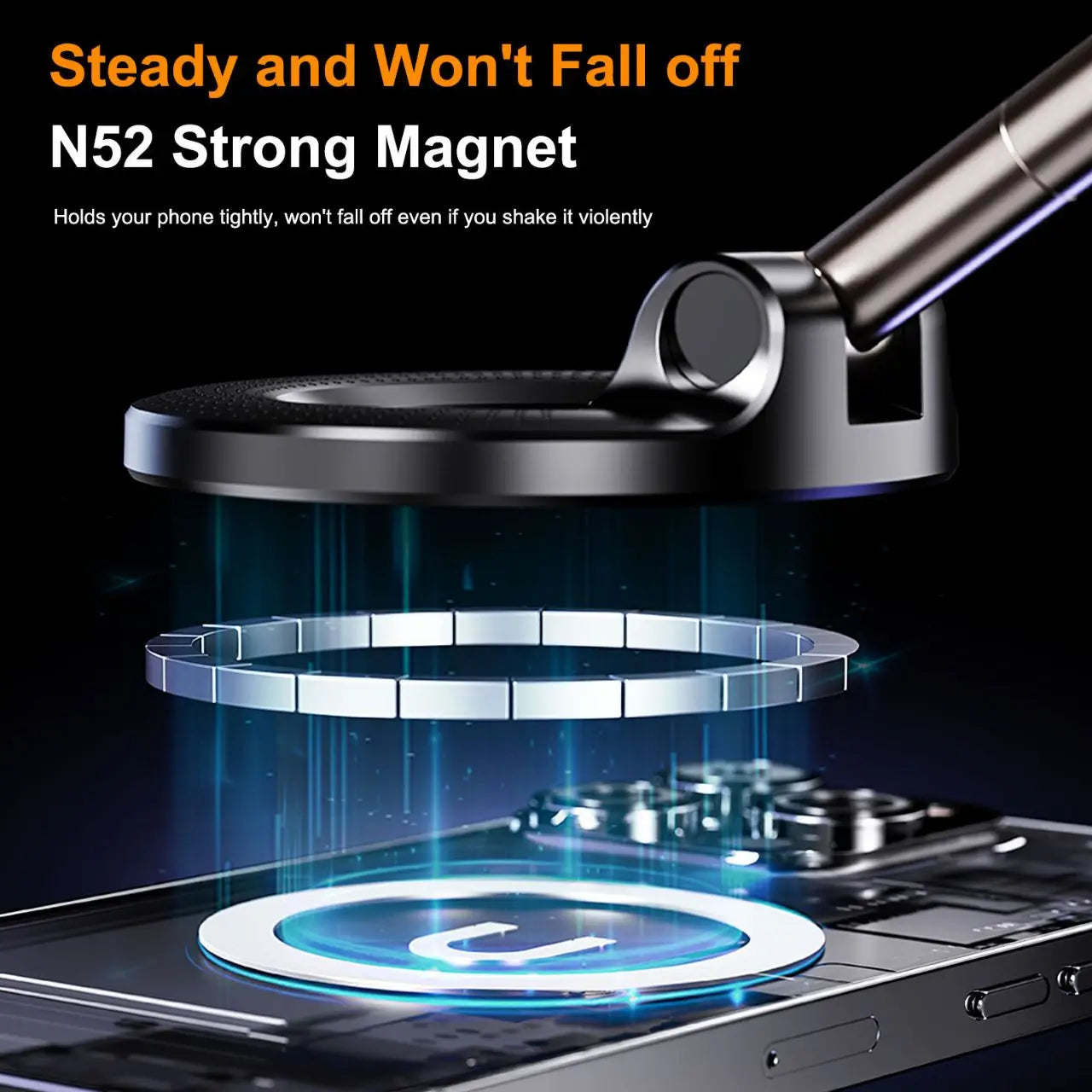 Universal Strong Magnetic Car Phone Holder, Foldable Design, 360 ° Adjustable Vacuum Mount for Car Desk and Bathroom