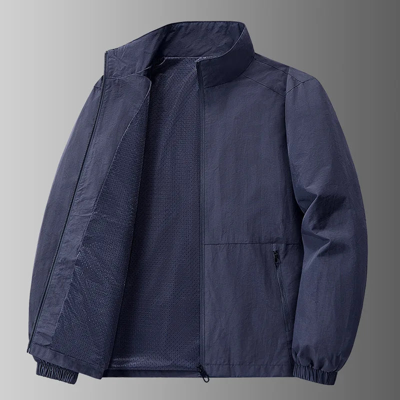 Men's Spring-Autumn Outdoor Windproof Jacket, Casual Jacket, Sport Shirt, Stand-up Collar, Quick-Drying Lightweight Men's Clothi