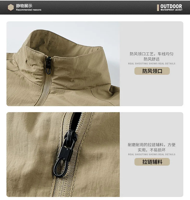Men's Spring-Autumn Outdoor Windproof Jacket, Casual Jacket, Sport Shirt, Stand-up Collar, Quick-Drying Lightweight Men's Clothi