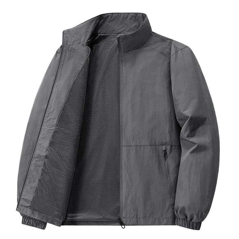 Men's Spring-Autumn Outdoor Windproof Jacket, Casual Jacket, Sport Shirt, Stand-up Collar, Quick-Drying Lightweight Men's Clothi