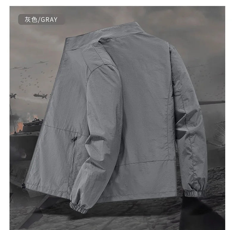 Men's Spring-Autumn Outdoor Windproof Jacket, Casual Jacket, Sport Shirt, Stand-up Collar, Quick-Drying Lightweight Men's Clothi