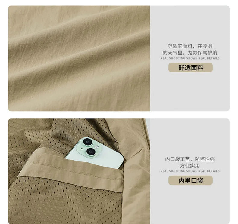 Men's Spring-Autumn Outdoor Windproof Jacket, Casual Jacket, Sport Shirt, Stand-up Collar, Quick-Drying Lightweight Men's Clothi