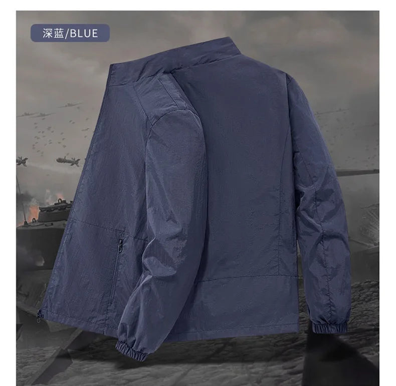 Men's Spring-Autumn Outdoor Windproof Jacket, Casual Jacket, Sport Shirt, Stand-up Collar, Quick-Drying Lightweight Men's Clothi