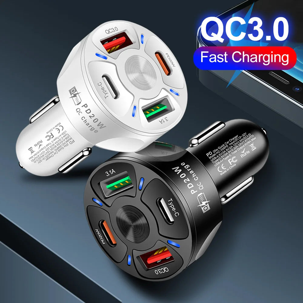 Car Charger Fast Charging PD Quick Charge 3.0 USB C Car Phone Charger Adapter For iPhone Xiaomi Samsung