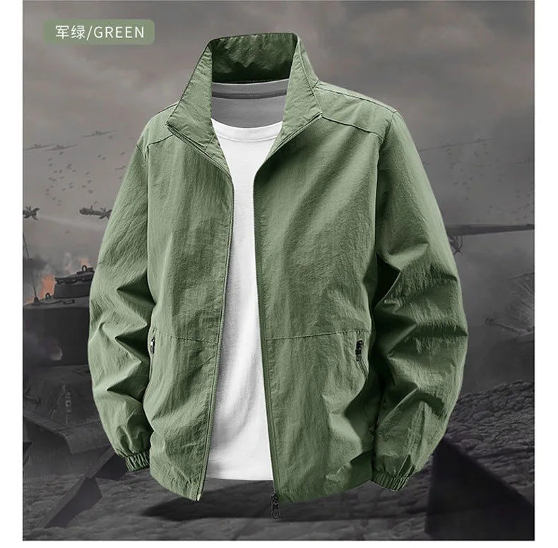 Men's Spring-Autumn Outdoor Windproof Jacket, Casual Jacket, Sport Shirt, Stand-up Collar, Quick-Drying Lightweight Men's Clothi