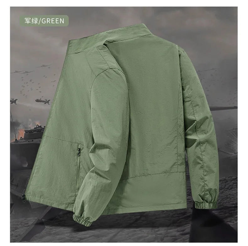 Men's Spring-Autumn Outdoor Windproof Jacket, Casual Jacket, Sport Shirt, Stand-up Collar, Quick-Drying Lightweight Men's Clothi