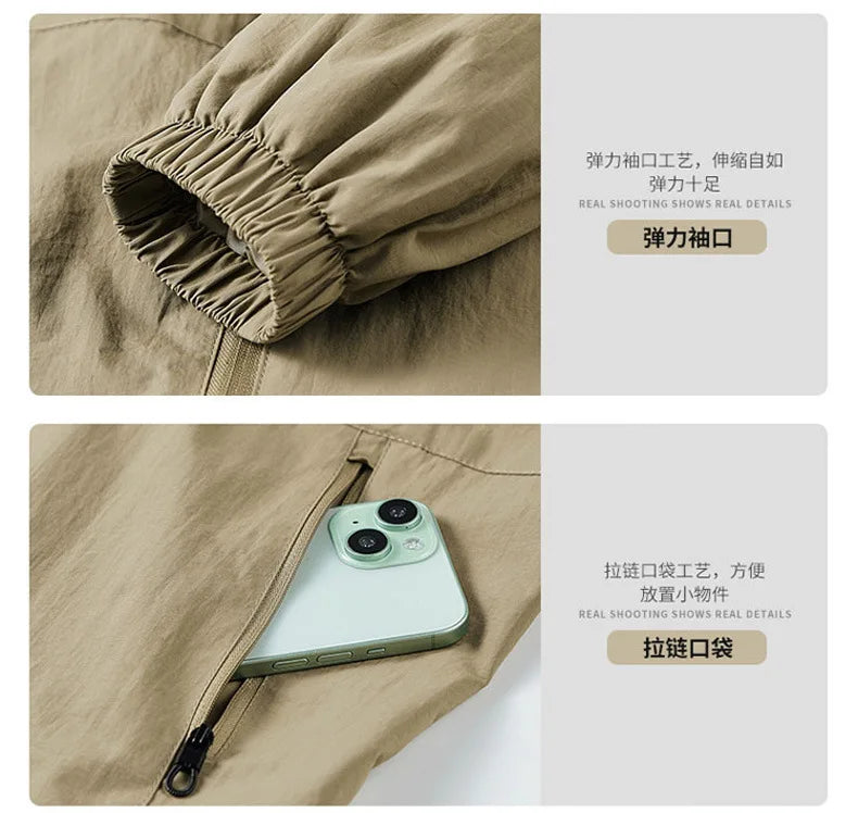 Men's Spring-Autumn Outdoor Windproof Jacket, Casual Jacket, Sport Shirt, Stand-up Collar, Quick-Drying Lightweight Men's Clothi