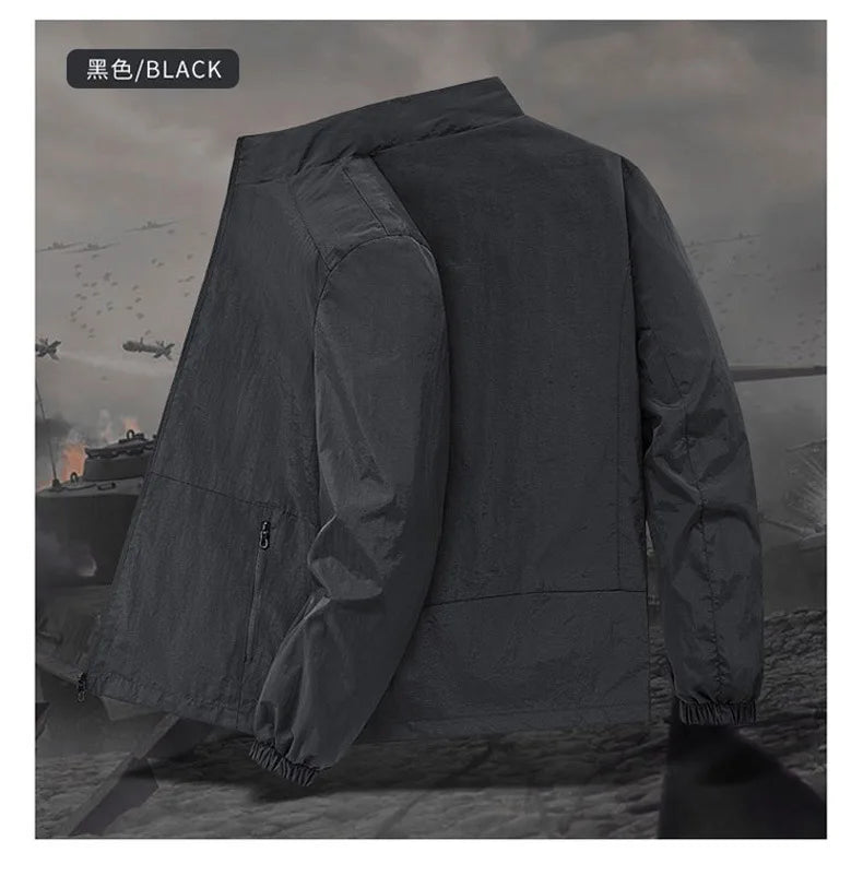 Men's Spring-Autumn Outdoor Windproof Jacket, Casual Jacket, Sport Shirt, Stand-up Collar, Quick-Drying Lightweight Men's Clothi