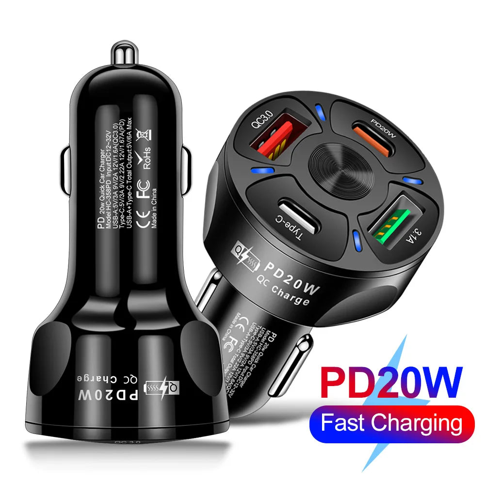 Car Charger Fast Charging PD Quick Charge 3.0 USB C Car Phone Charger Adapter For iPhone Xiaomi Samsung