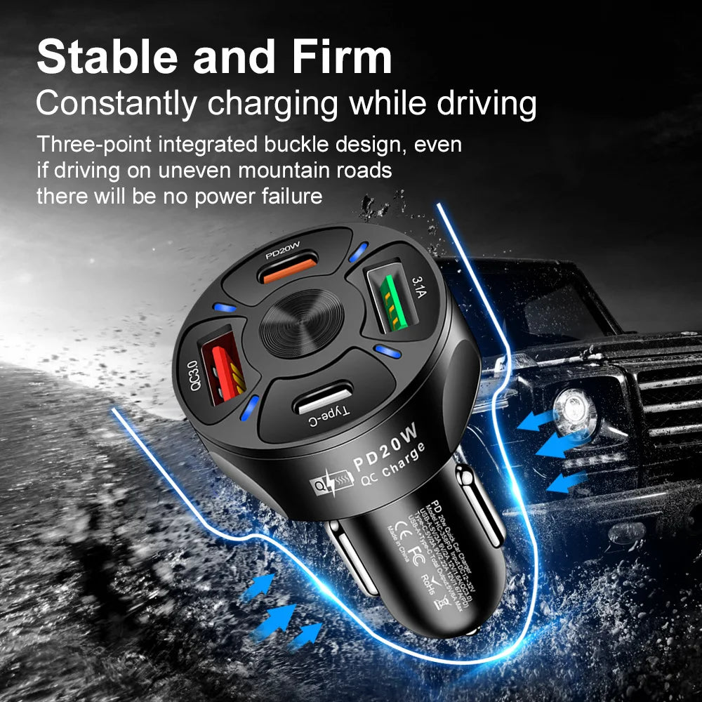 Car Charger Fast Charging PD Quick Charge 3.0 USB C Car Phone Charger Adapter For iPhone Xiaomi Samsung