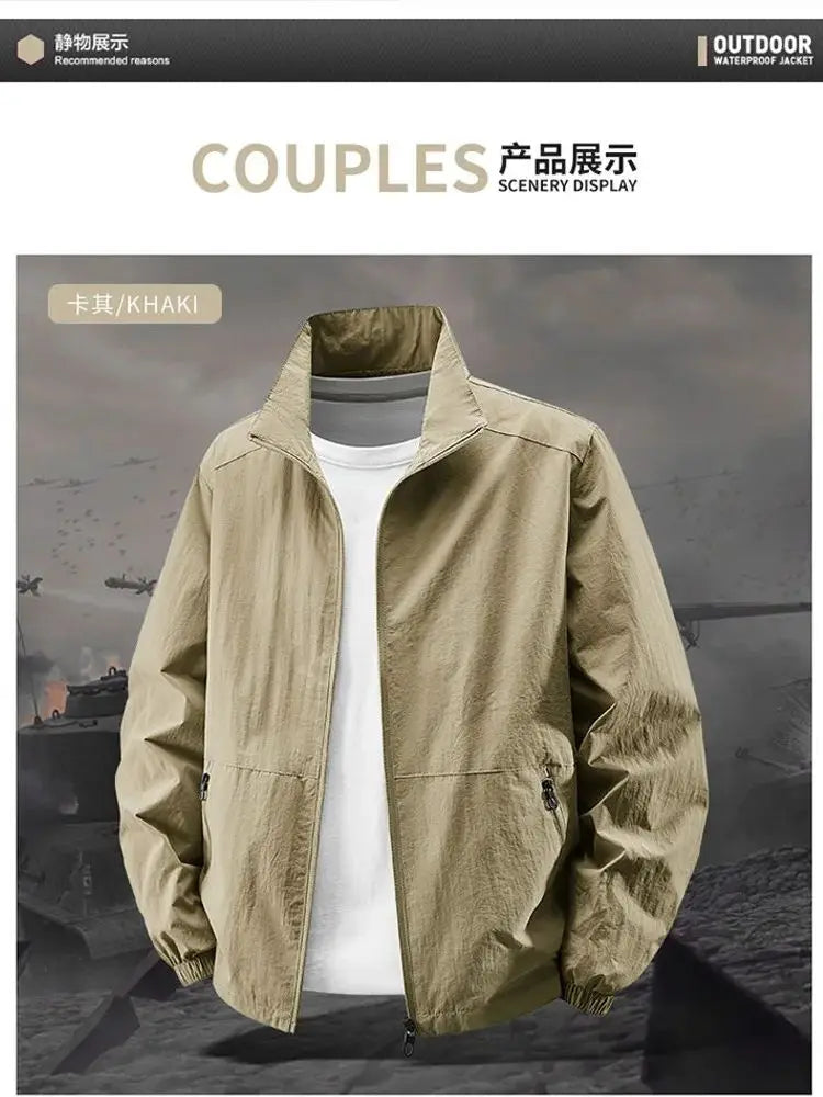 Men's Spring-Autumn Outdoor Windproof Jacket, Casual Jacket, Sport Shirt, Stand-up Collar, Quick-Drying Lightweight Men's Clothi