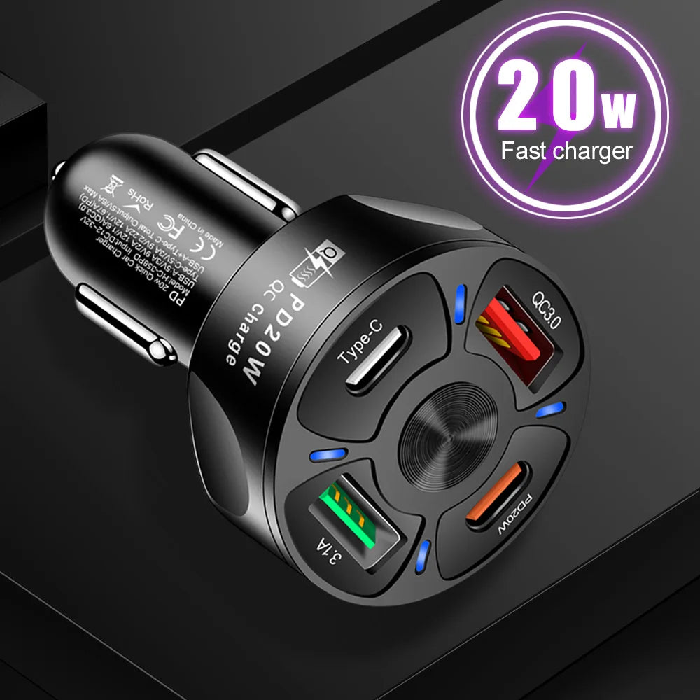Car Charger Fast Charging PD Quick Charge 3.0 USB C Car Phone Charger Adapter For iPhone Xiaomi Samsung