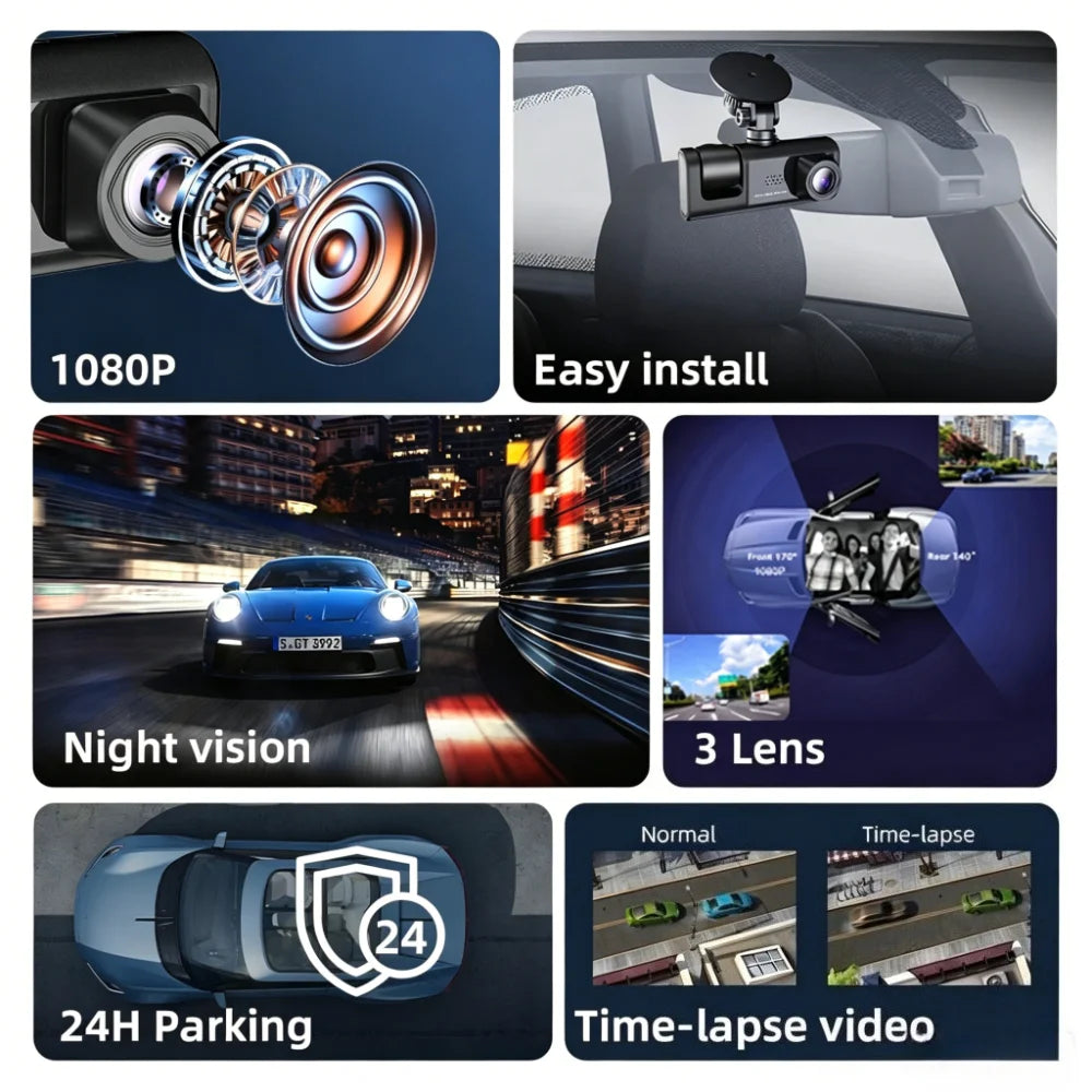Dash Cam Front and Rear Inside 1080P Dash Camera 2 Channel WiFi Car Camera Night Vision Driving Video Recorder  G-Sensor