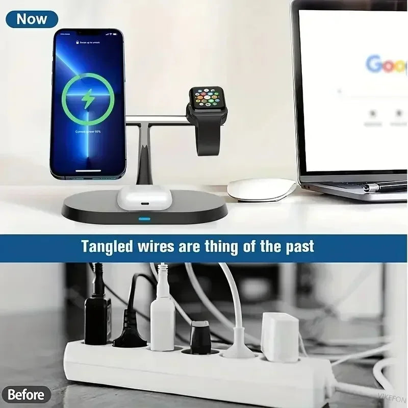 3 In 1 Magnetic Wireless Charger Stand For iPhone 16 15 14 13 Pro Apple Watch 9 8 Airprods 3 In 1 Macsafe Fast Charging Station