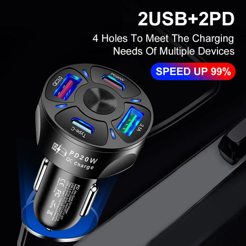Car Charger Fast Charging PD Quick Charge 3.0 USB C Car Phone Charger Adapter For iPhone Xiaomi Samsung
