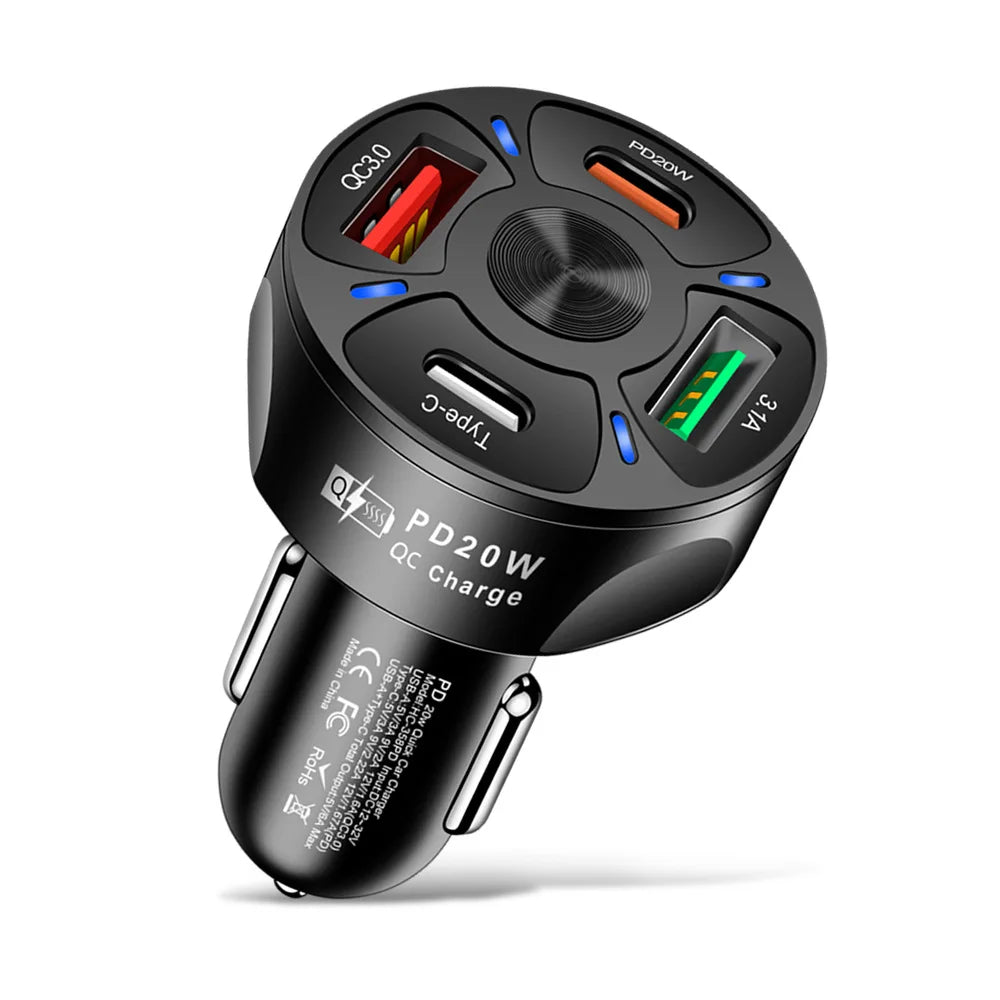 Car Charger Fast Charging PD Quick Charge 3.0 USB C Car Phone Charger Adapter For iPhone Xiaomi Samsung