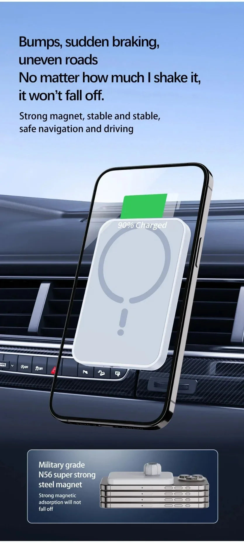 VIKEFON Car 100W Quick Wireless Charger Air Out Magnetic Phone Holder Stand For Magsafe iPhone 17-12 Pro Max Air Vent Charging