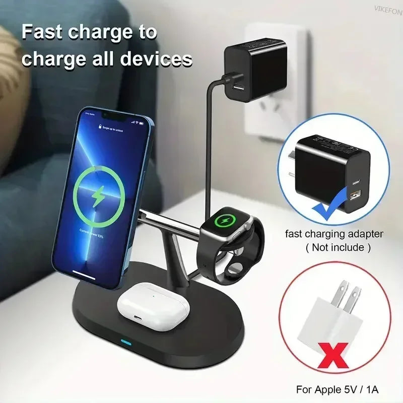 3 In 1 Magnetic Wireless Charger Stand For iPhone 16 15 14 13 Pro Apple Watch 9 8 Airprods 3 In 1 Macsafe Fast Charging Station