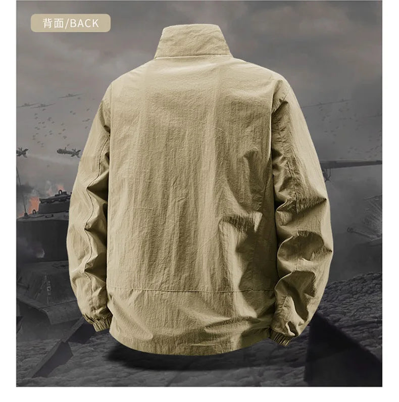Men's Spring-Autumn Outdoor Windproof Jacket, Casual Jacket, Sport Shirt, Stand-up Collar, Quick-Drying Lightweight Men's Clothi