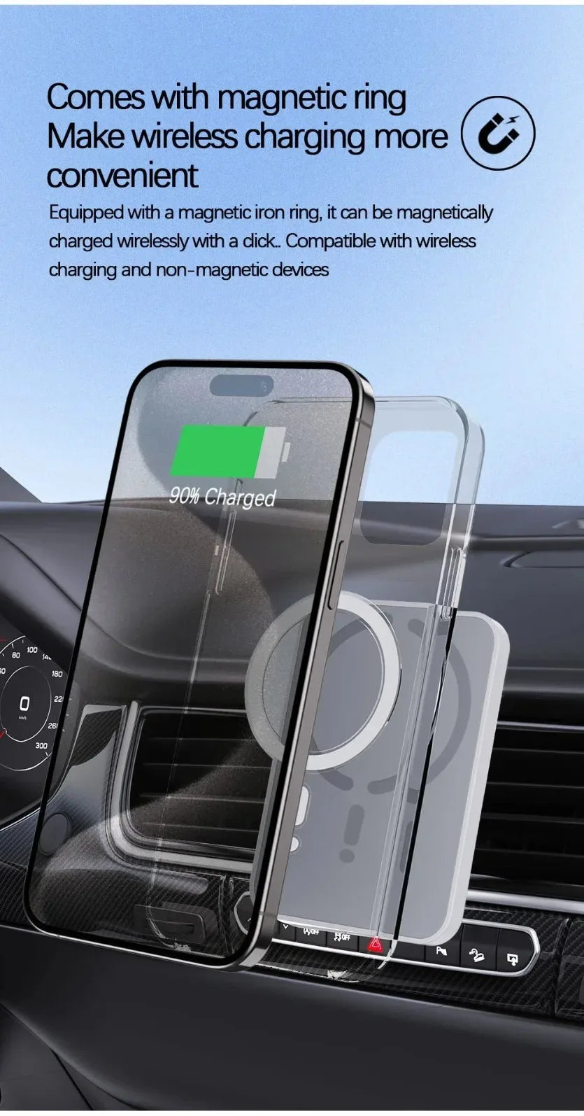 VIKEFON Car 100W Quick Wireless Charger Air Out Magnetic Phone Holder Stand For Magsafe iPhone 17-12 Pro Max Air Vent Charging