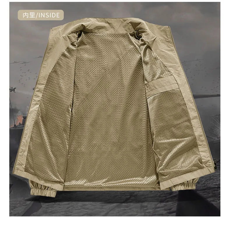 Men's Spring-Autumn Outdoor Windproof Jacket, Casual Jacket, Sport Shirt, Stand-up Collar, Quick-Drying Lightweight Men's Clothi